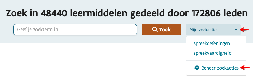 Zoekactie naar lesmateriaal bewaren en meldingen ontvangen- Beheer zoekacties