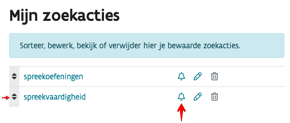 Zoekactie naar lesmateriaal bewaren en meldingen ontvangen- volgorde en meldingen