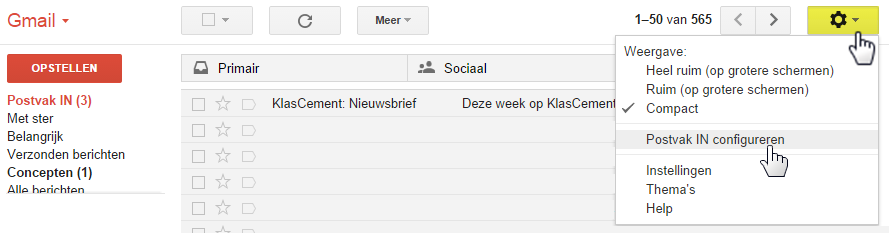 instellingen in gmail