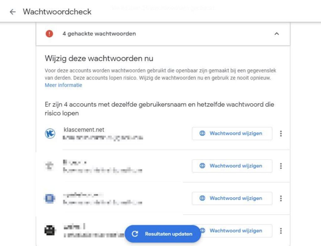 Screenshot Chrome Wachtwoordcheck