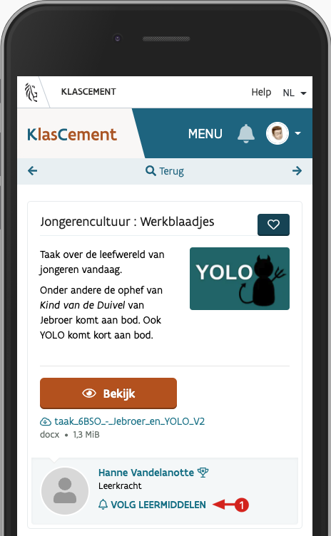 leraar volgen vanaf detailpagina